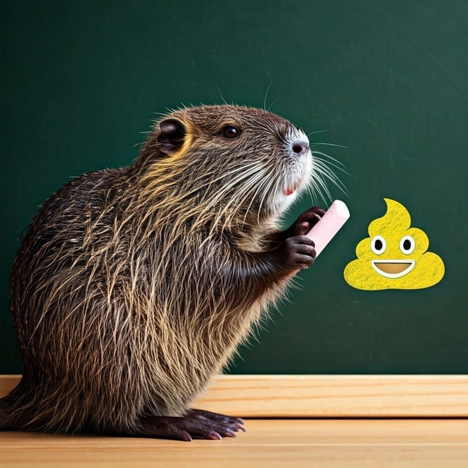 Nutria Draws Poop Emoji on Blackboard
