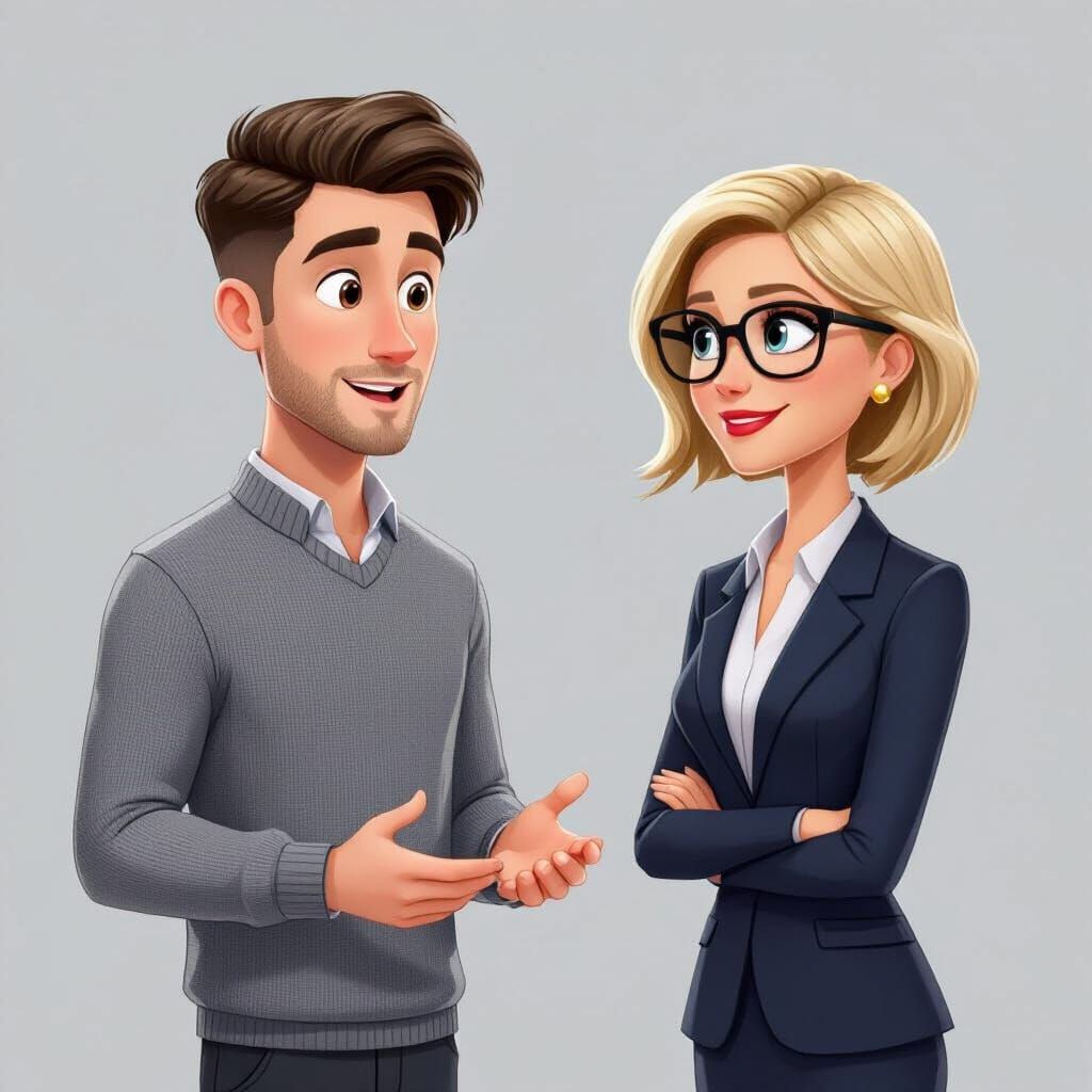 Young Man and Woman in 3D Cartoon Style
