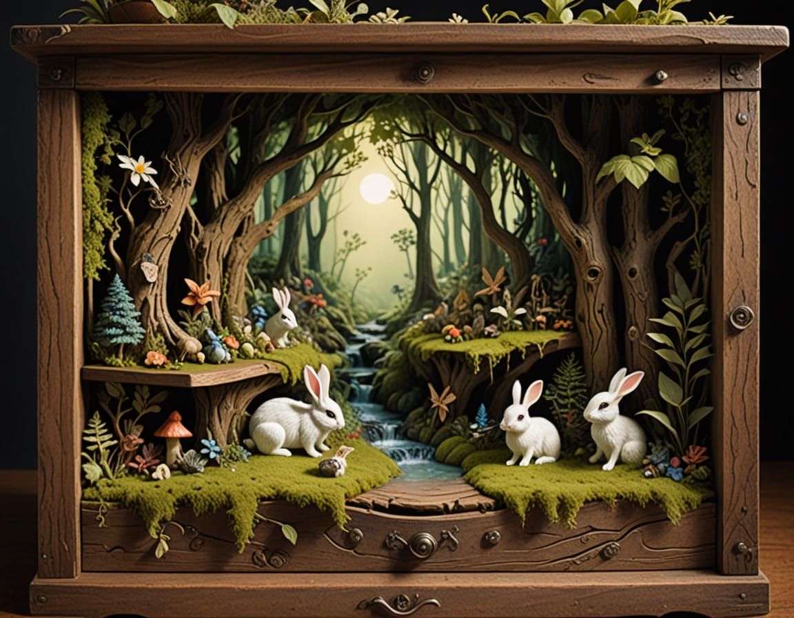 Enchanted Forest Diorama in Antique Drawer