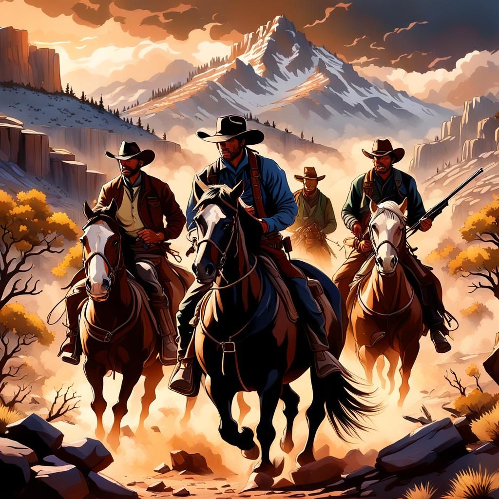 Cowboys Ride into Danger at Sunset