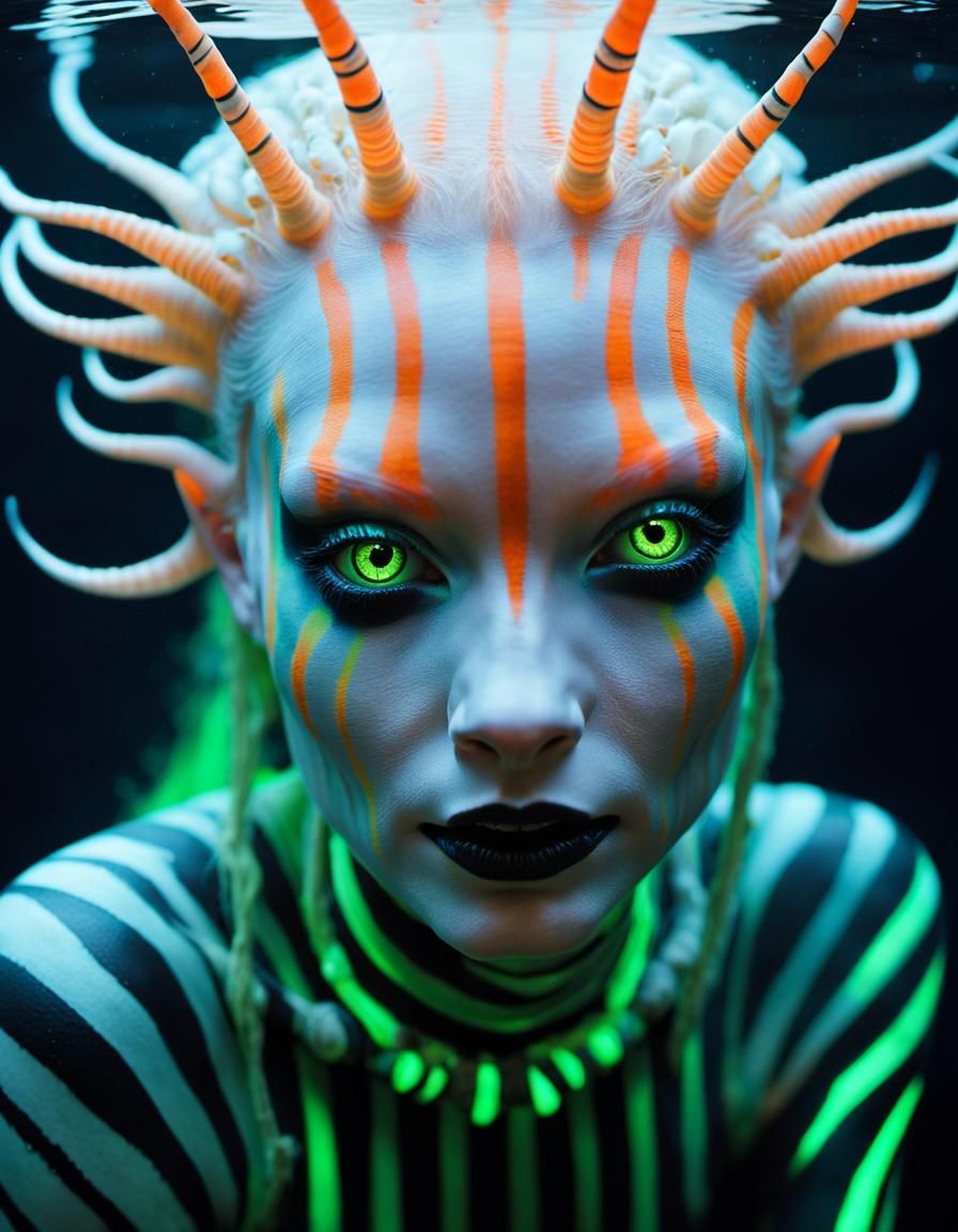 Macabre Axolotl Viking Goddess Underwater: Cinematic Photogr...