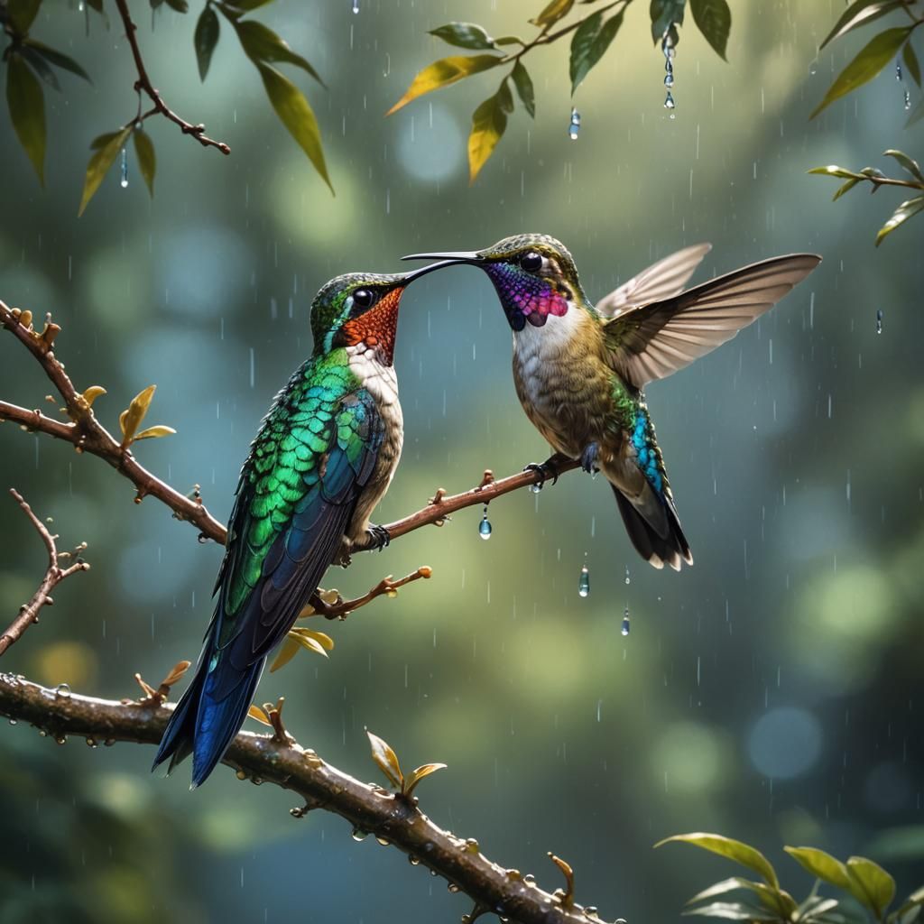 Hummingbird in Rainforest: Hyper-Realistic Digital Art