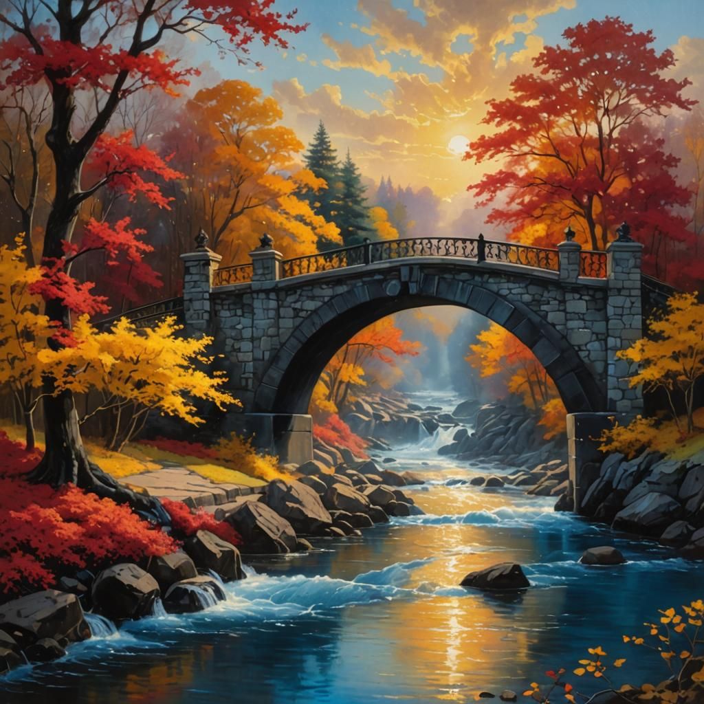 Autumn River Arch in Ethereal Fantasy Style