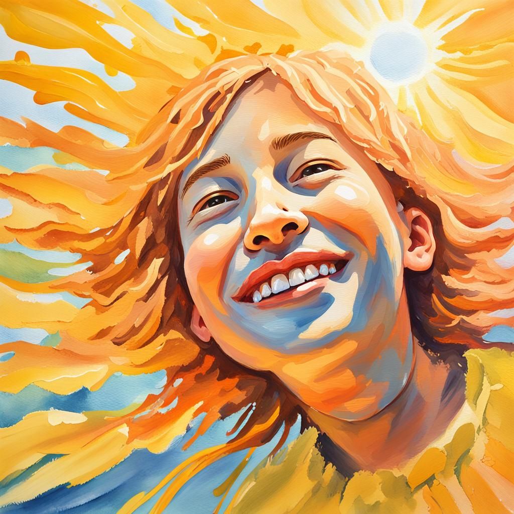 Smiling Sun in Gouache Painting Style
