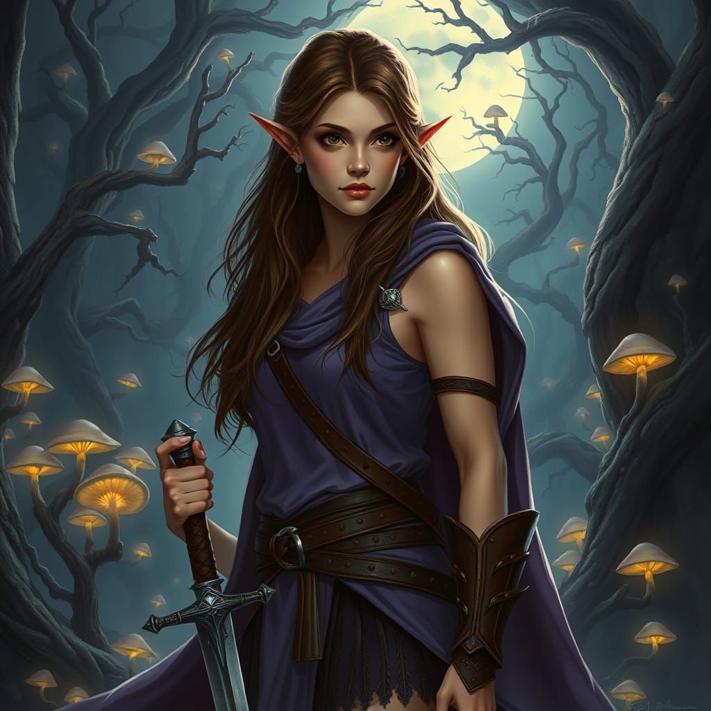 Ethereal Warrior in Moonlit Forest, in the Style of Johan Eg...