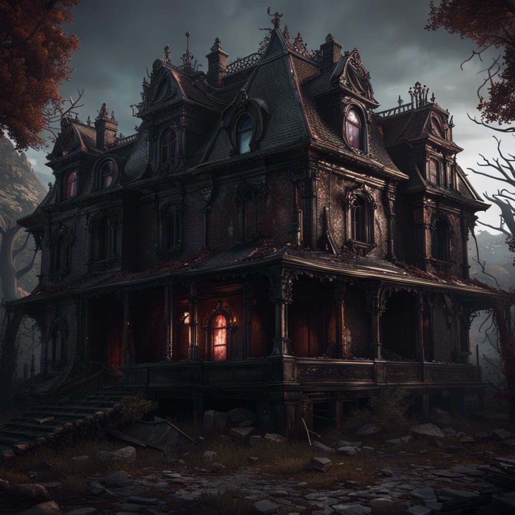 Sinister and dark colored, Nouveau Architecture Horror House...