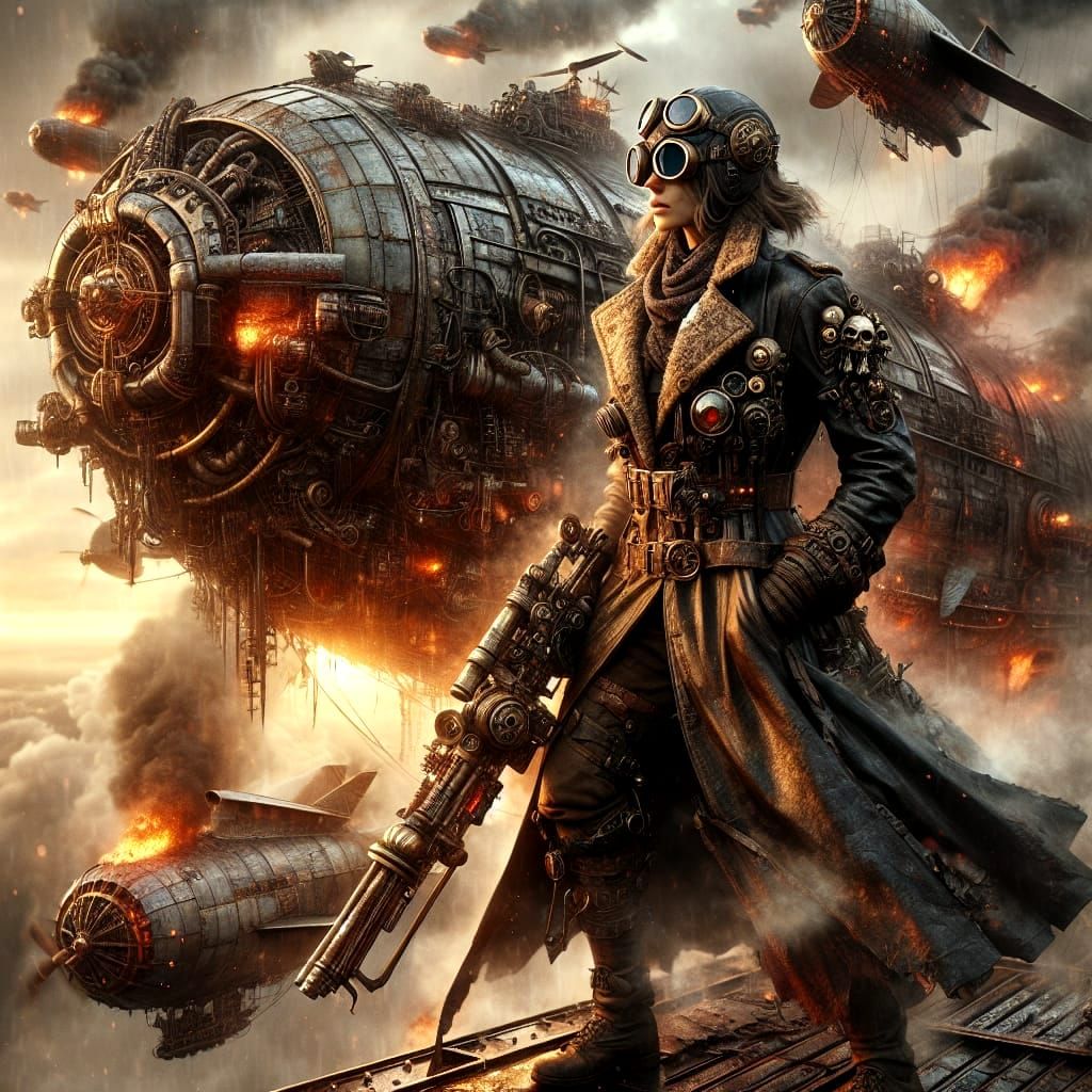 Dieselpunk Sky Pirate Defies Industrial Haze