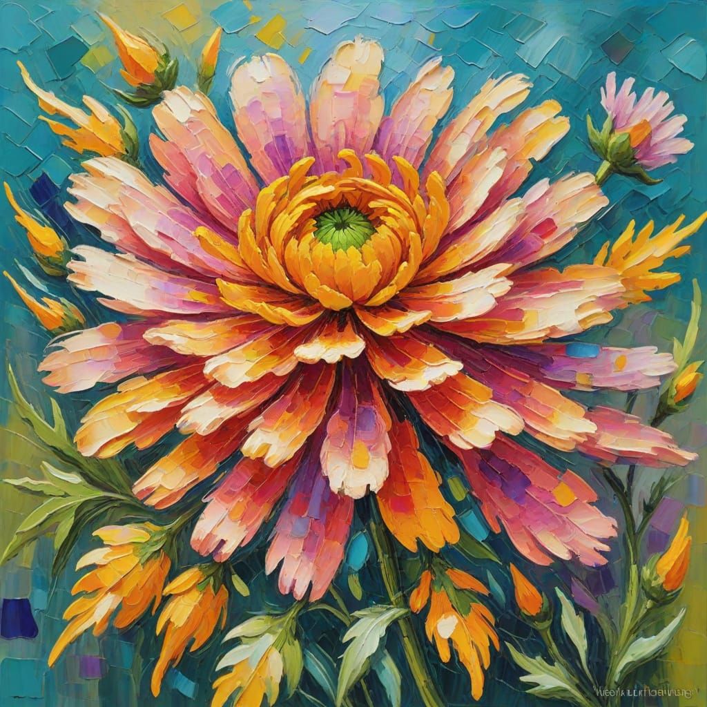 Impressionist Marigold Blooms in Vibrant Oil Painting