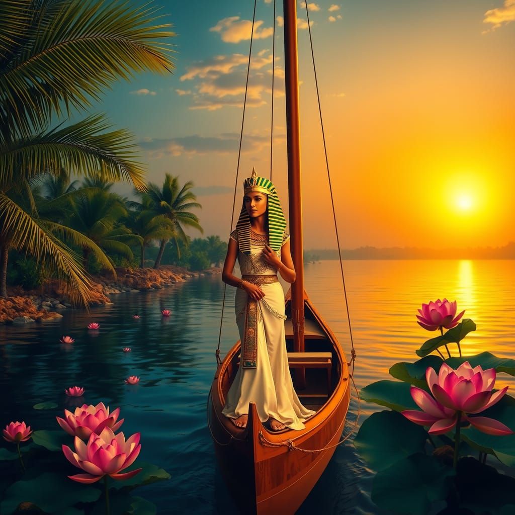 Egyptian Queen Sails the Nile in Golden Elegance