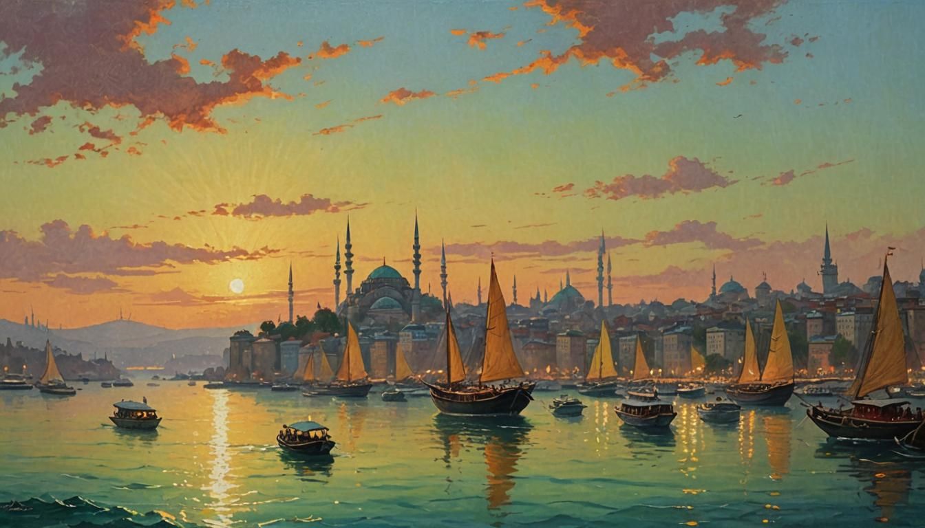 Istanbul Sunset: Oil Painting in Zonaro Style
