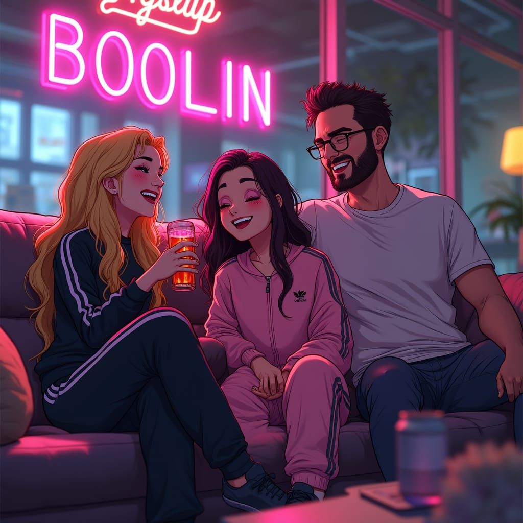 Cyberpunk Friends Enjoying Nighttime Together