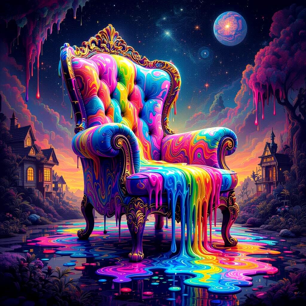Psychedelic Liquid Chair Dripping from Houses