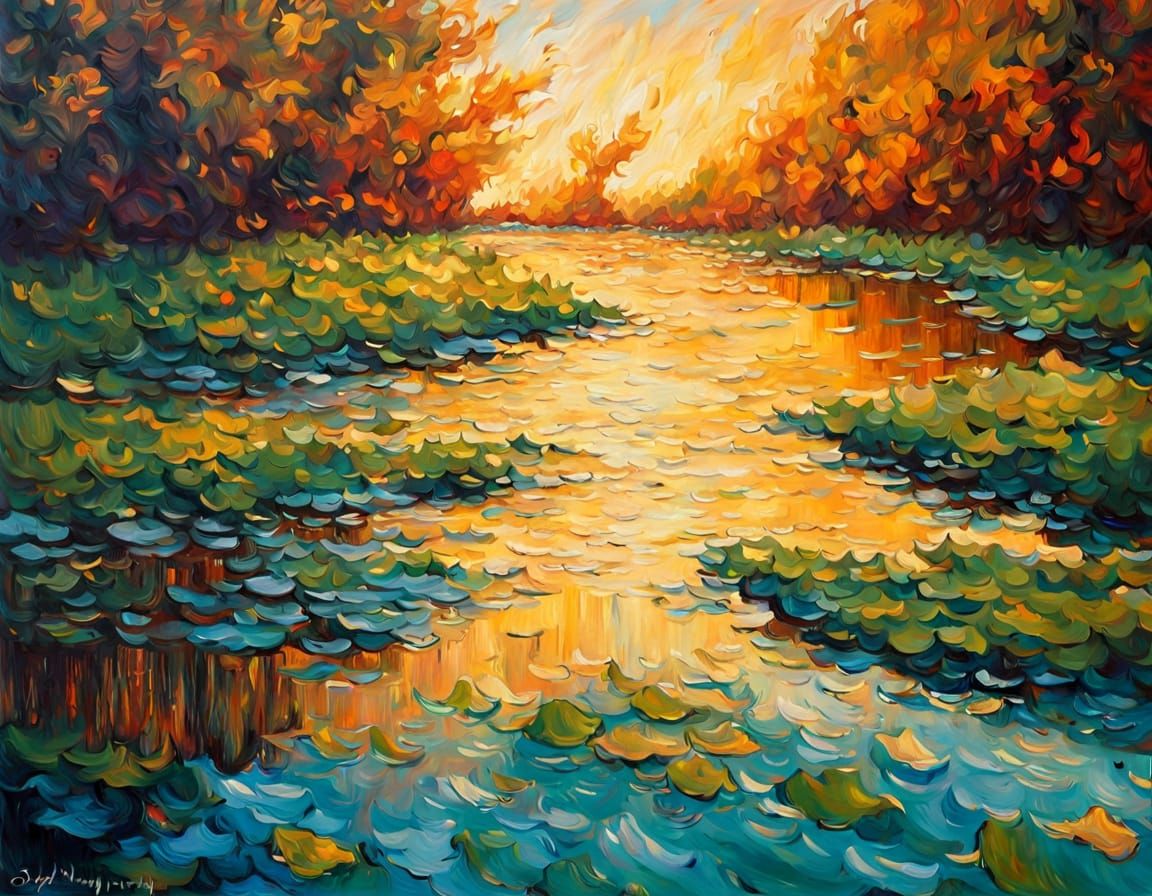 Impressionist Tar Puddle Reflects Ethereal World