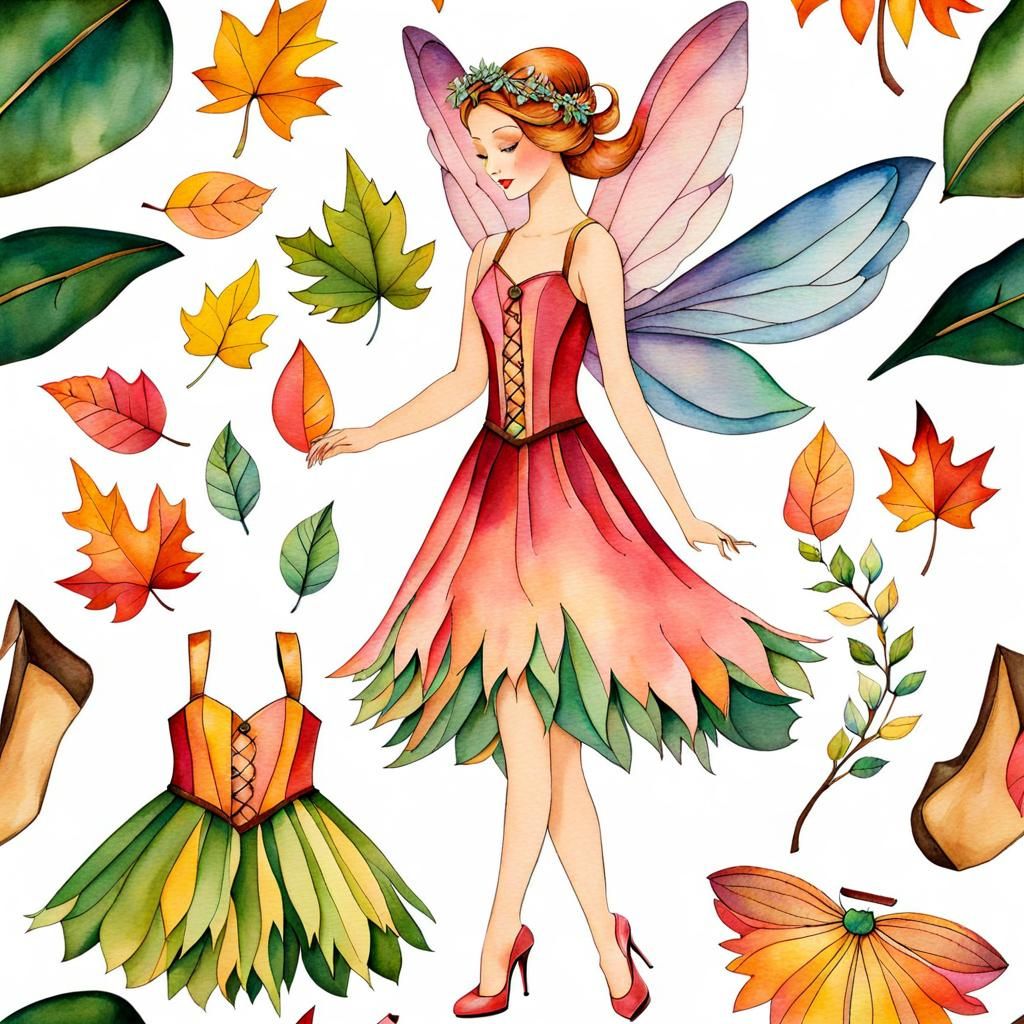 Watercolor Paper Doll Fairy Cutouts Illustration