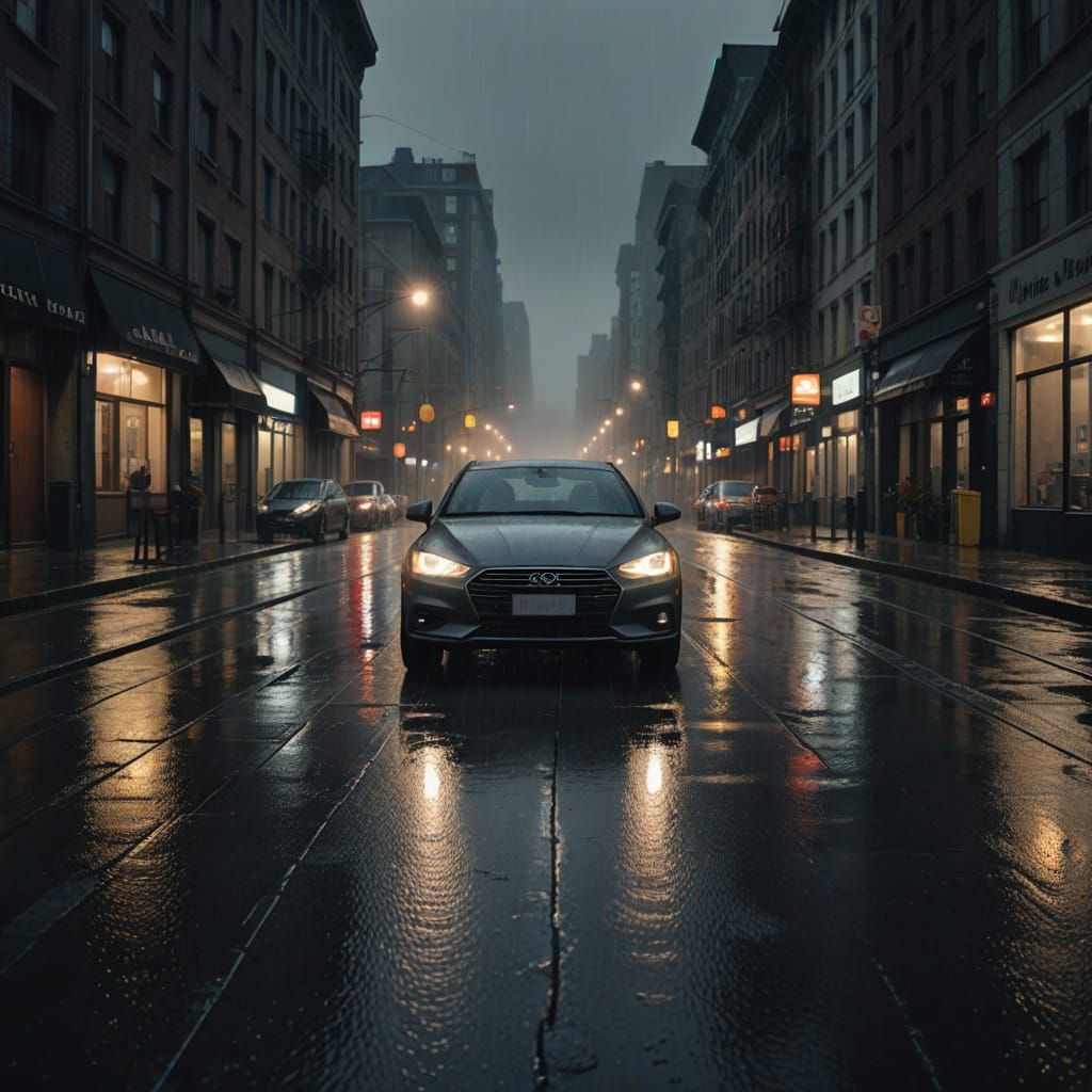 Rainy Cityscape with Moody Atmospheric Lighting
