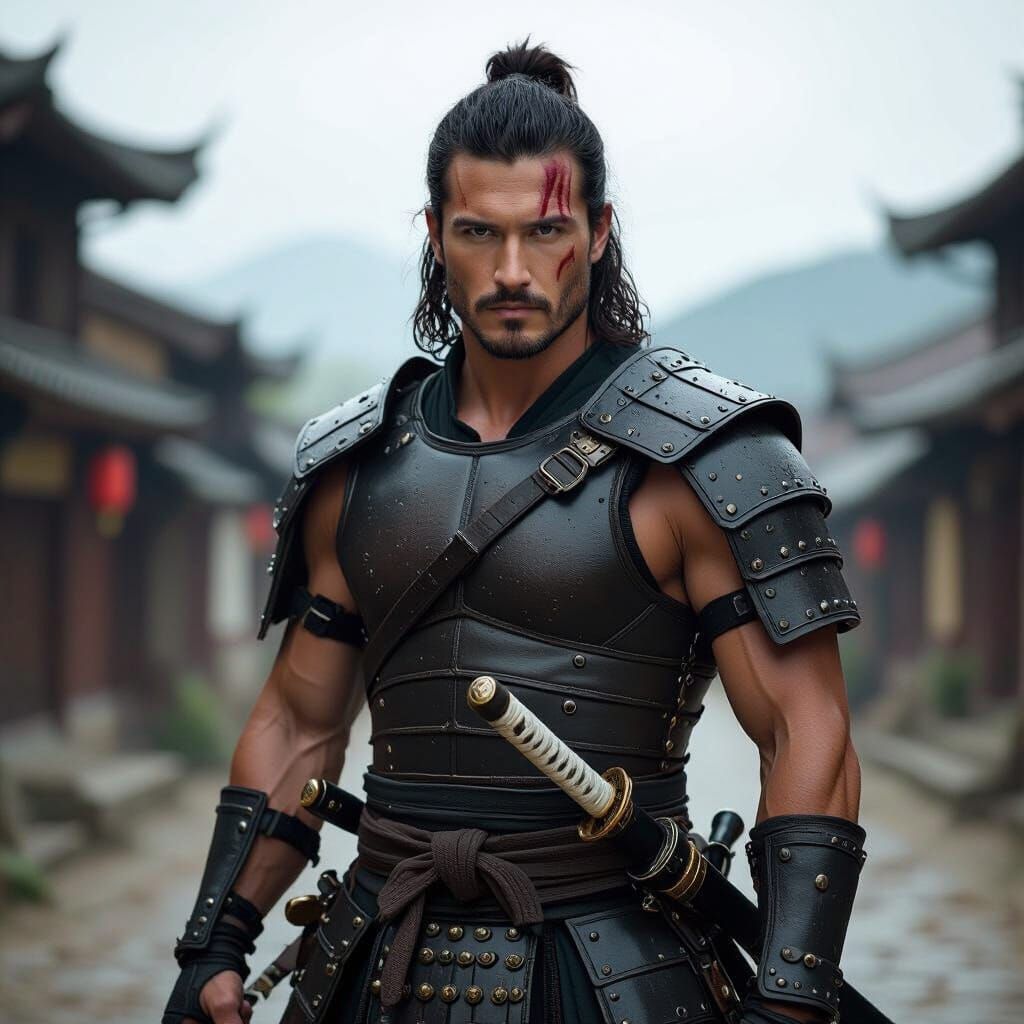 Hyperrealistic Swordsman with Wakizashi Blades