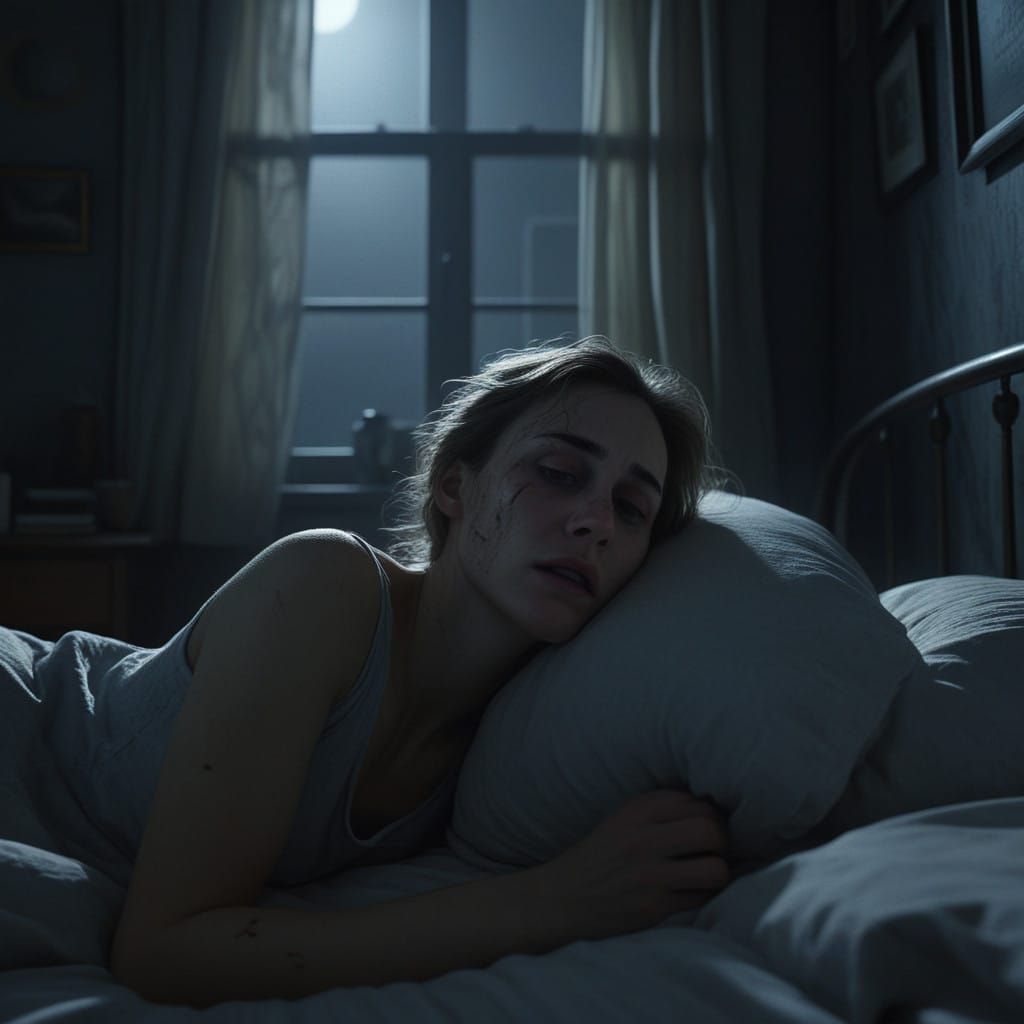 Woman Lost in Dark, Moody Nighttime Emotions