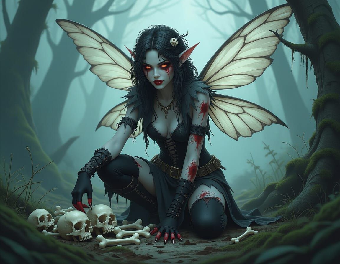 Sinister Bone Fairy in Dark Fantasy Style