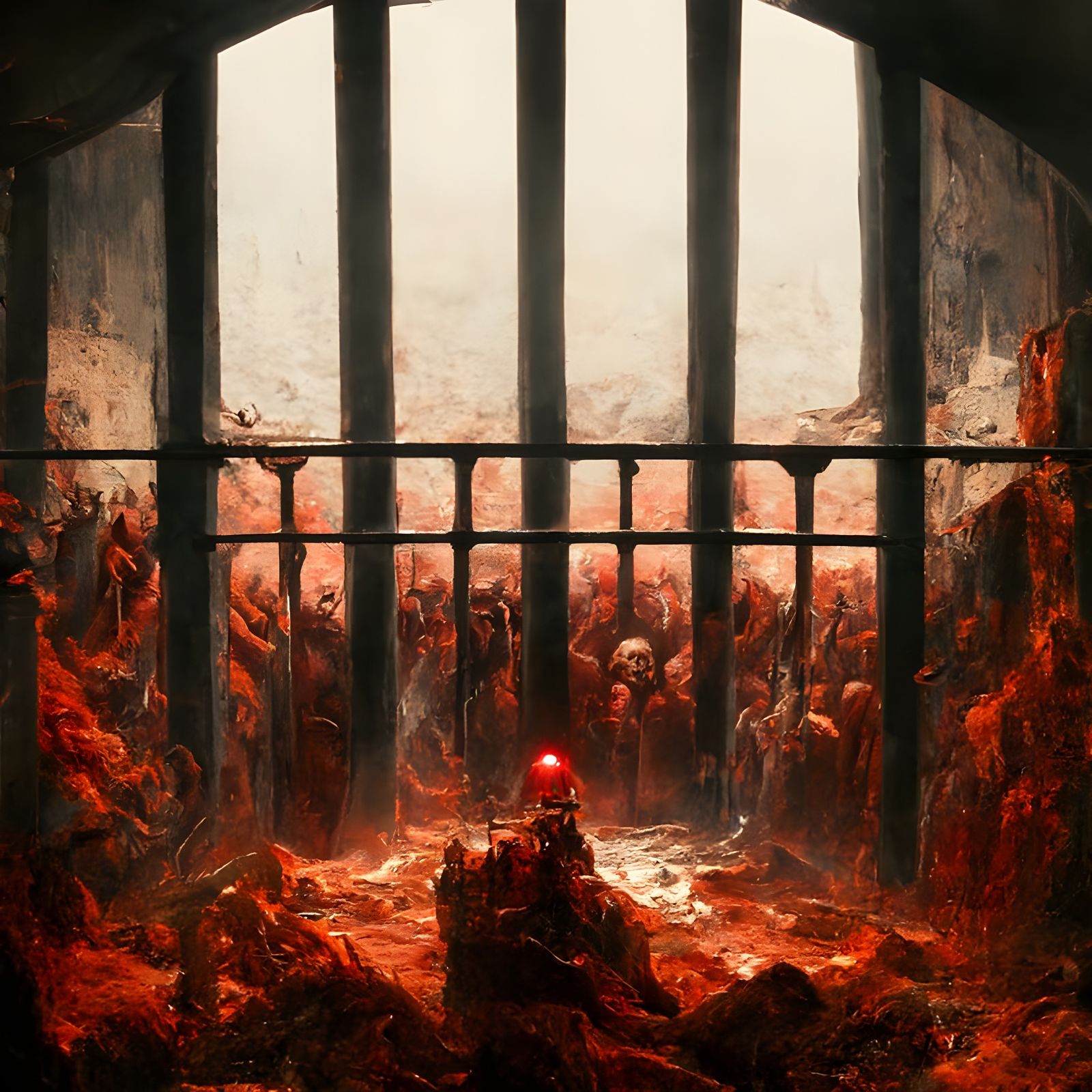 Hellish Prison Painting in the Style of Hyperrealism