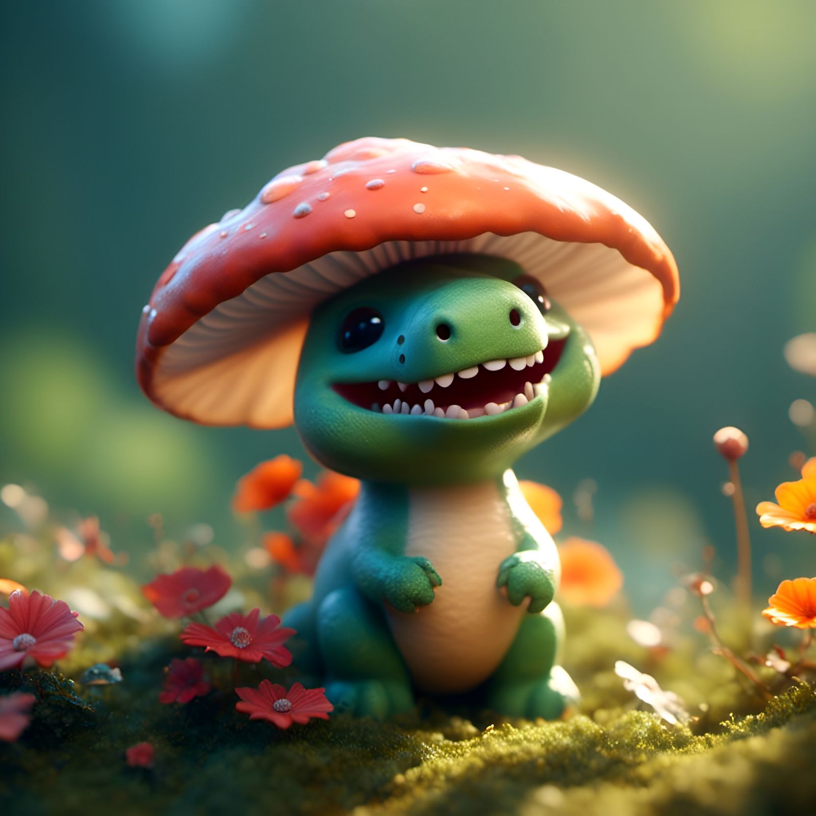Adorable Dinosaur Mushroom in Sunny Setting