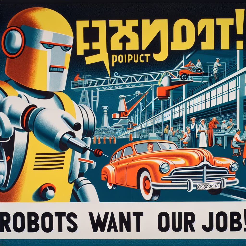 Robots Want Our Jobs: A Retro-Futuristic Propaganda Poster