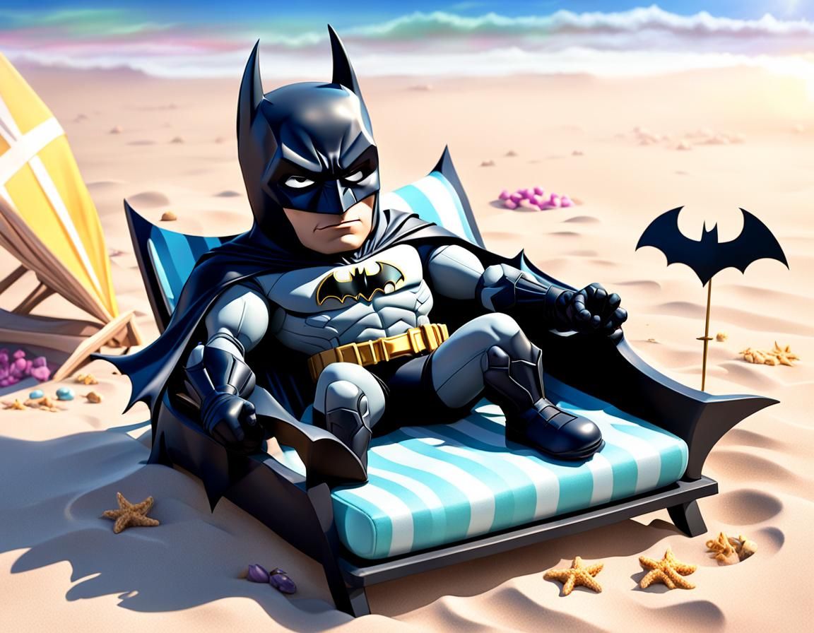 Batman sunbathing at the beach