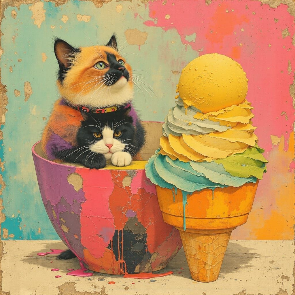 Ragdoll Cat Inside Melting Ice Cream Cone