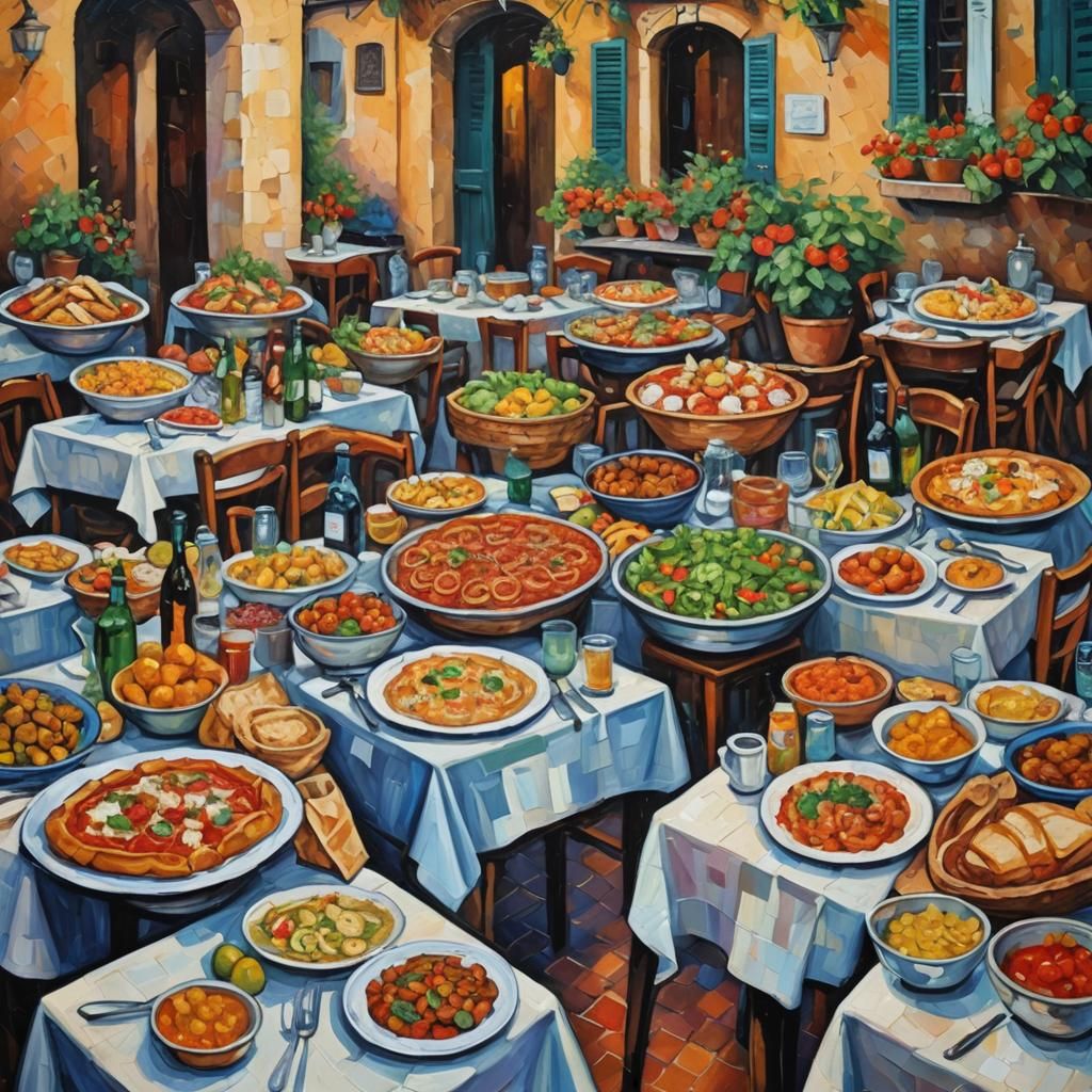 Italian Food Feast in Expressionist Style