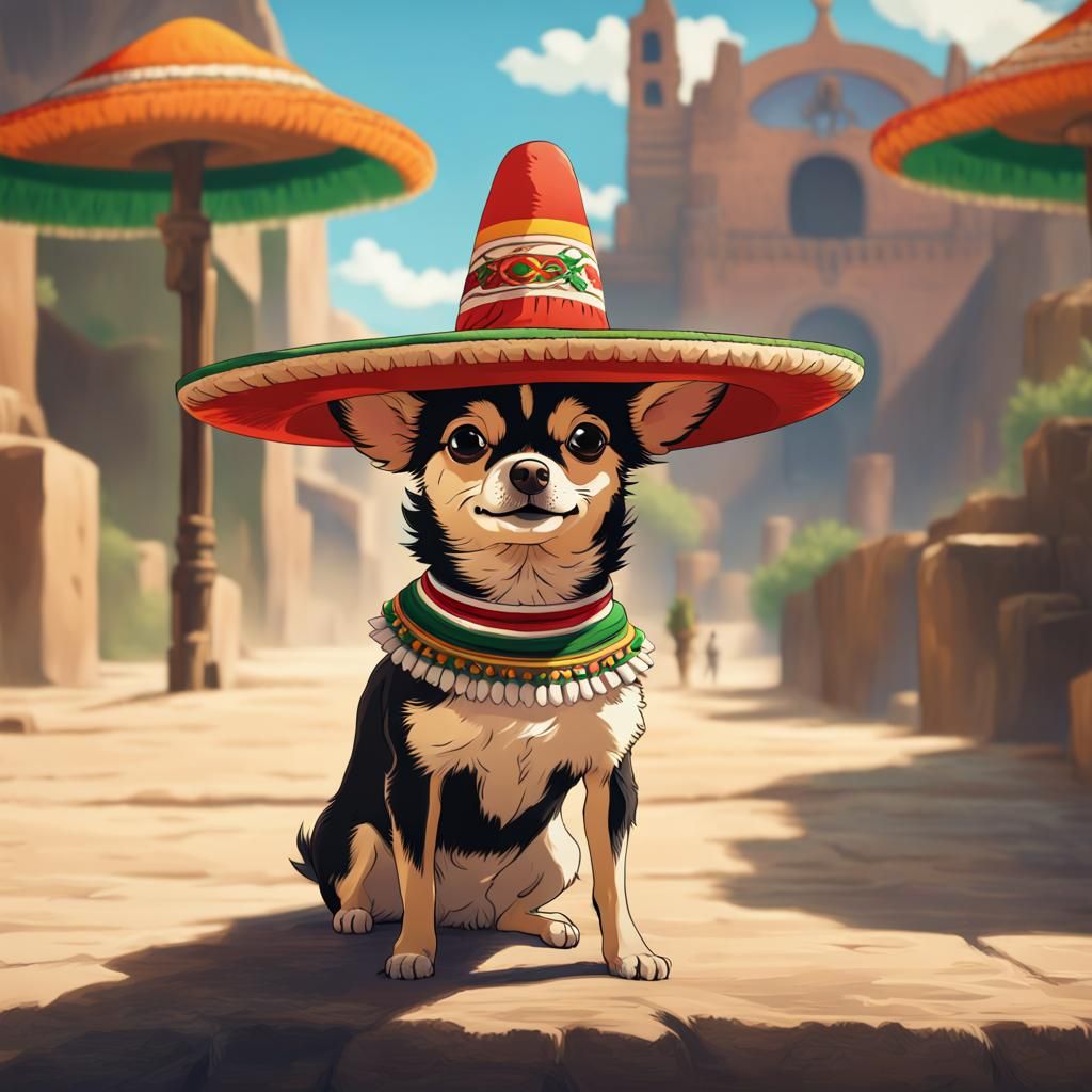 Chihuahua in Sombrero: Studio Ghibli Anime Visual