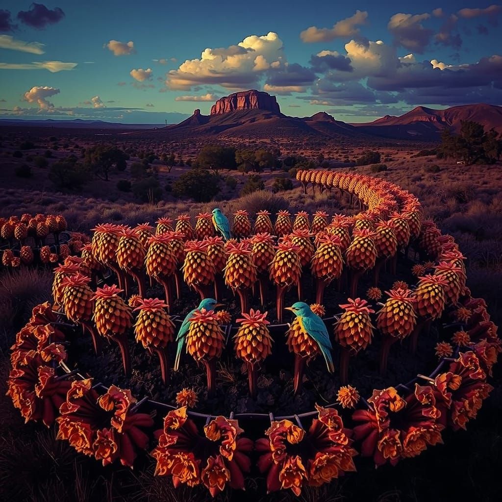 Detailed Botanic Art with Gilded Accents in Green and Teal