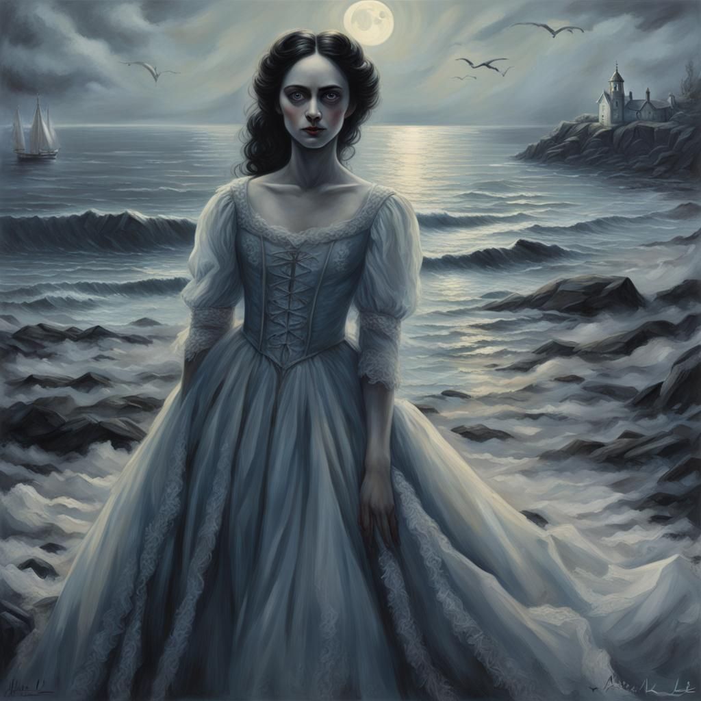 Photorealistic Annabel Lee in Seaside Setting