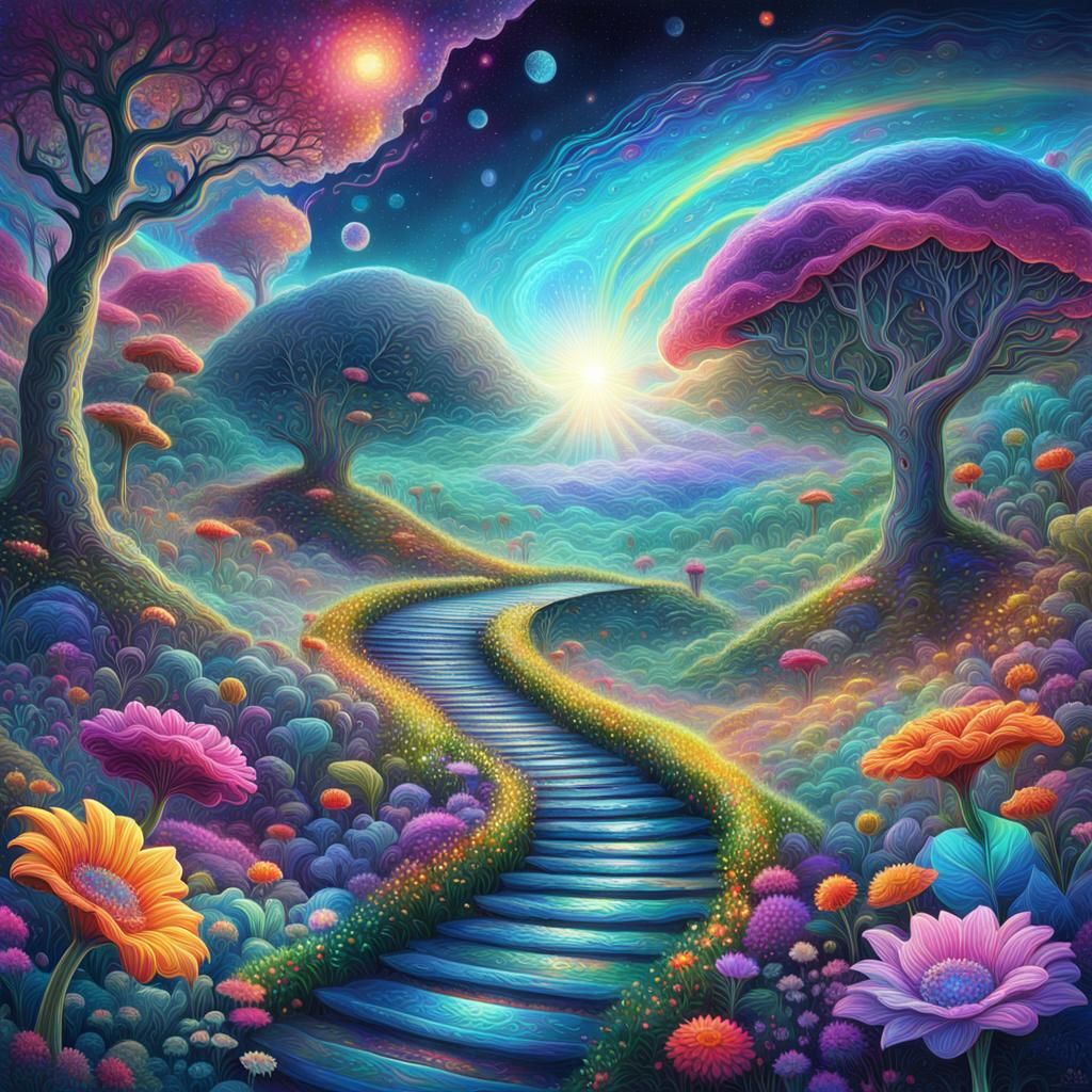 Cosmic Dirt Track in Psychedelic Astral Illustration