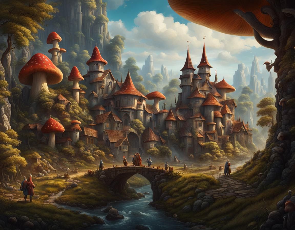 Medieval Mushroom City: A Fantastical Matte Painting