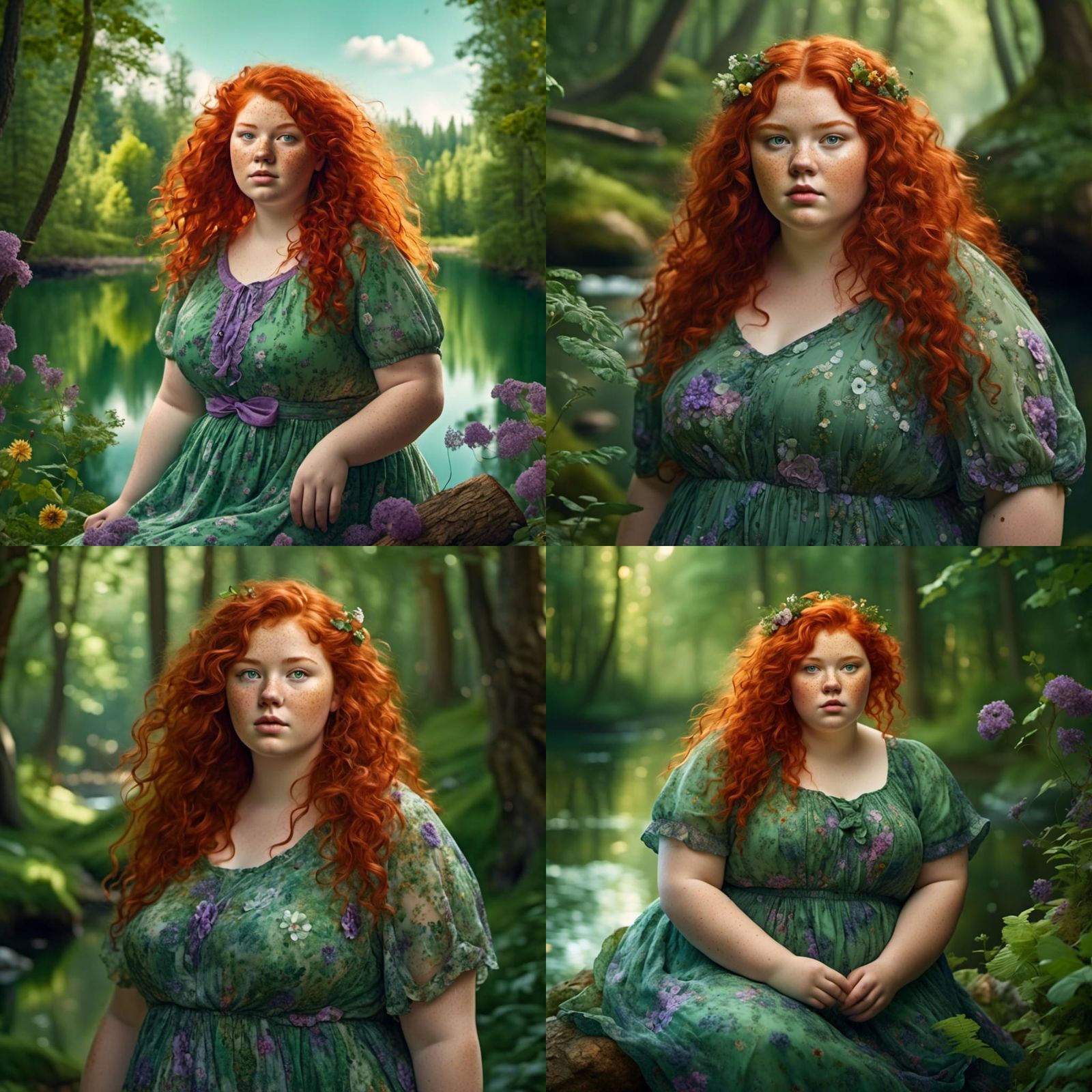 Hyperrealistic Portrait of a Red-Haired Girl in Summer Dress