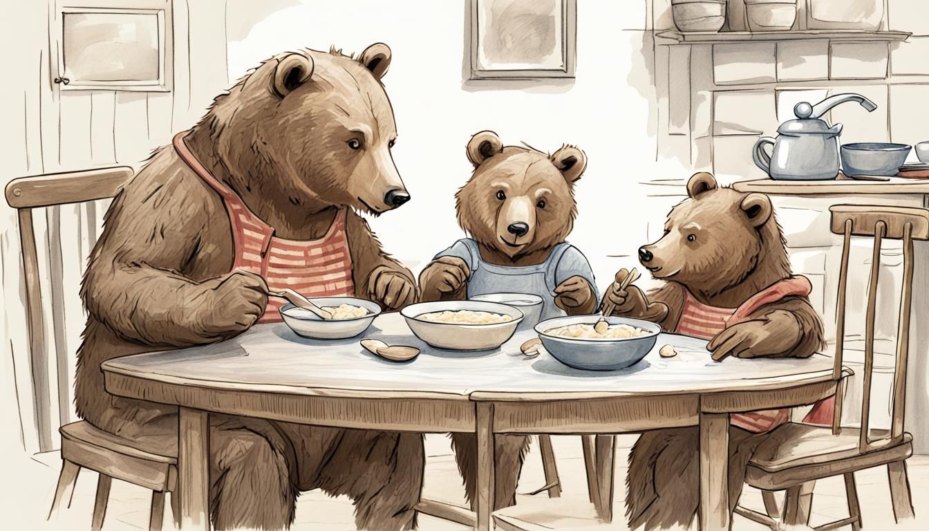 three bears having lunch