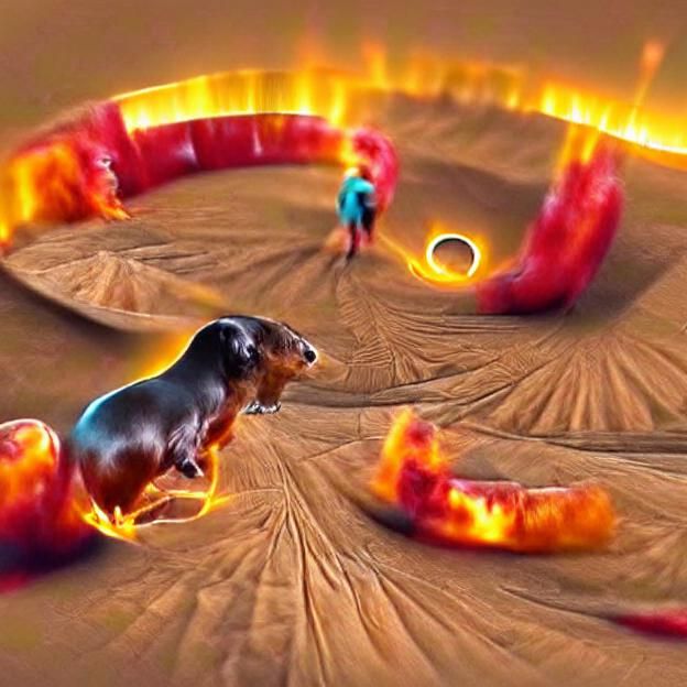 Dachshund Jumps Through Ring of Fire in 8K