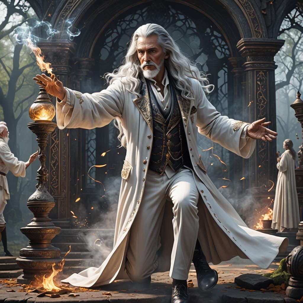Old Magician Casting Spell: Fantasy Concept Art