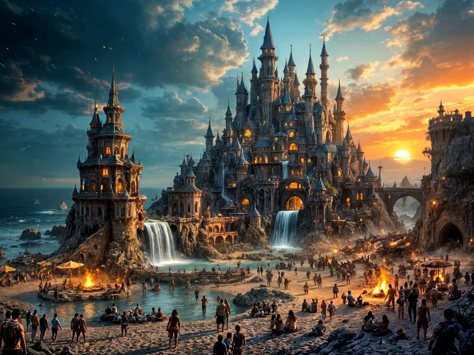 Fantasy Village Inside Ornate Sandcastle at Sunset