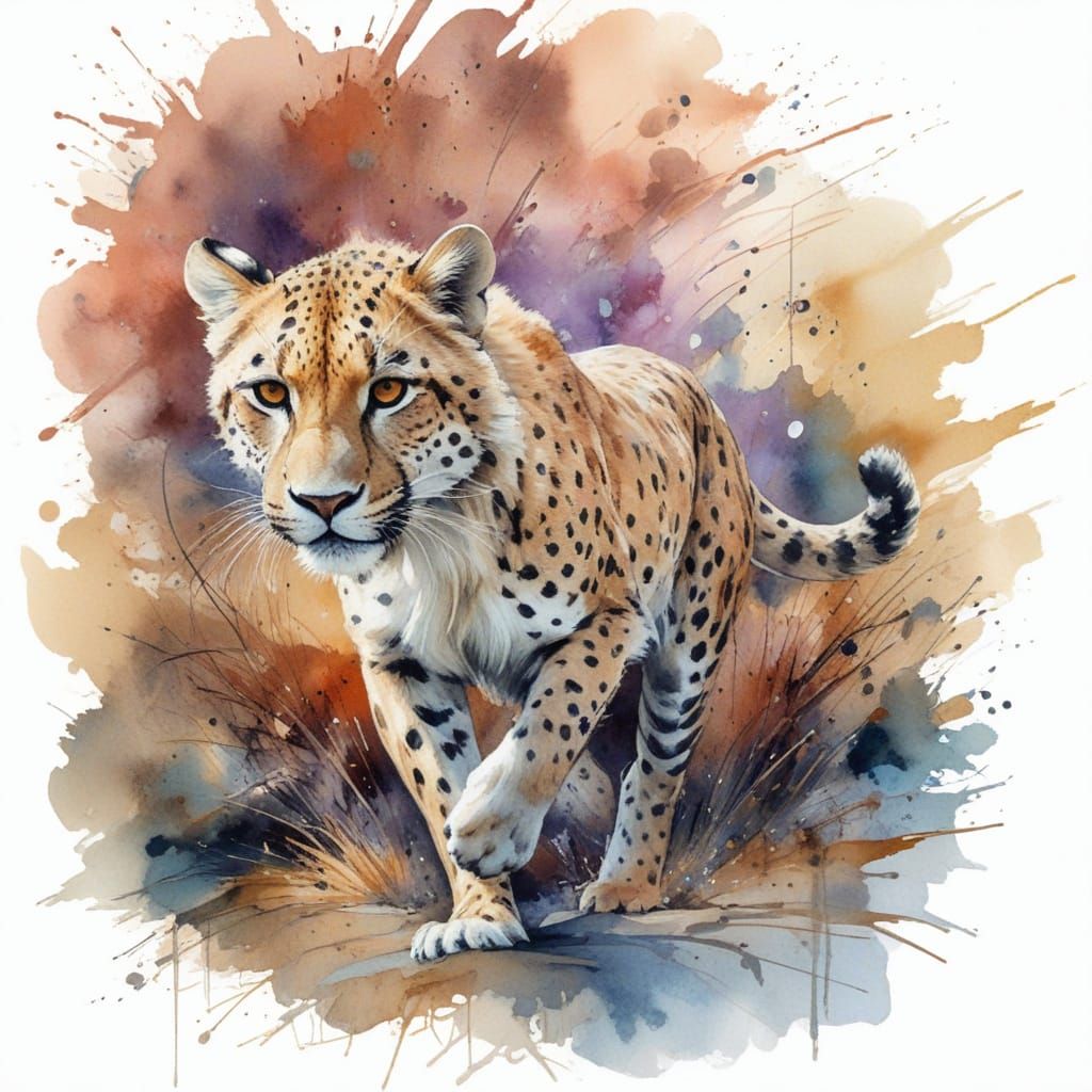 Sleek Cheetah Blurs Across Vast Arid Desert Landscape in Vib...