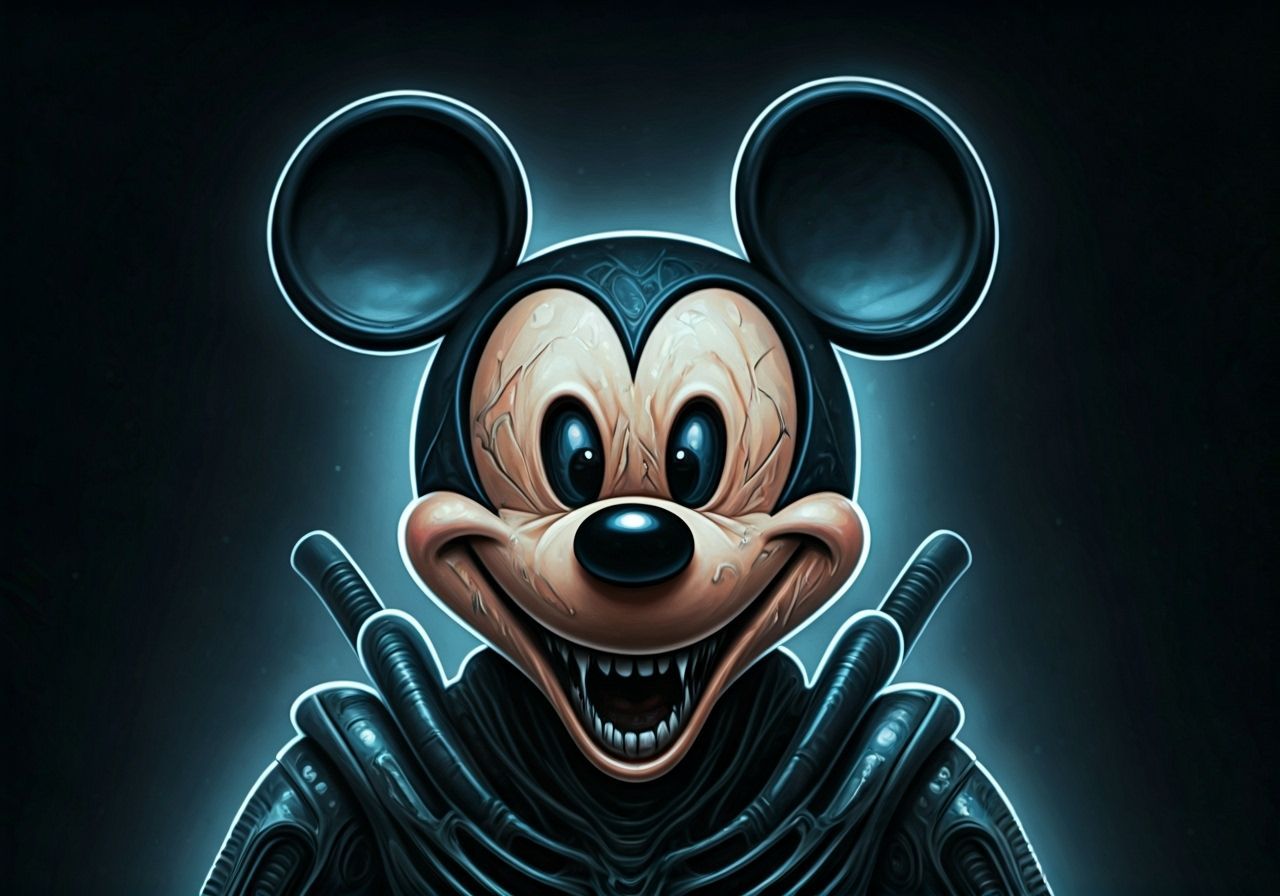 Terrifying Mickey Mouse as Alien in Giger Style