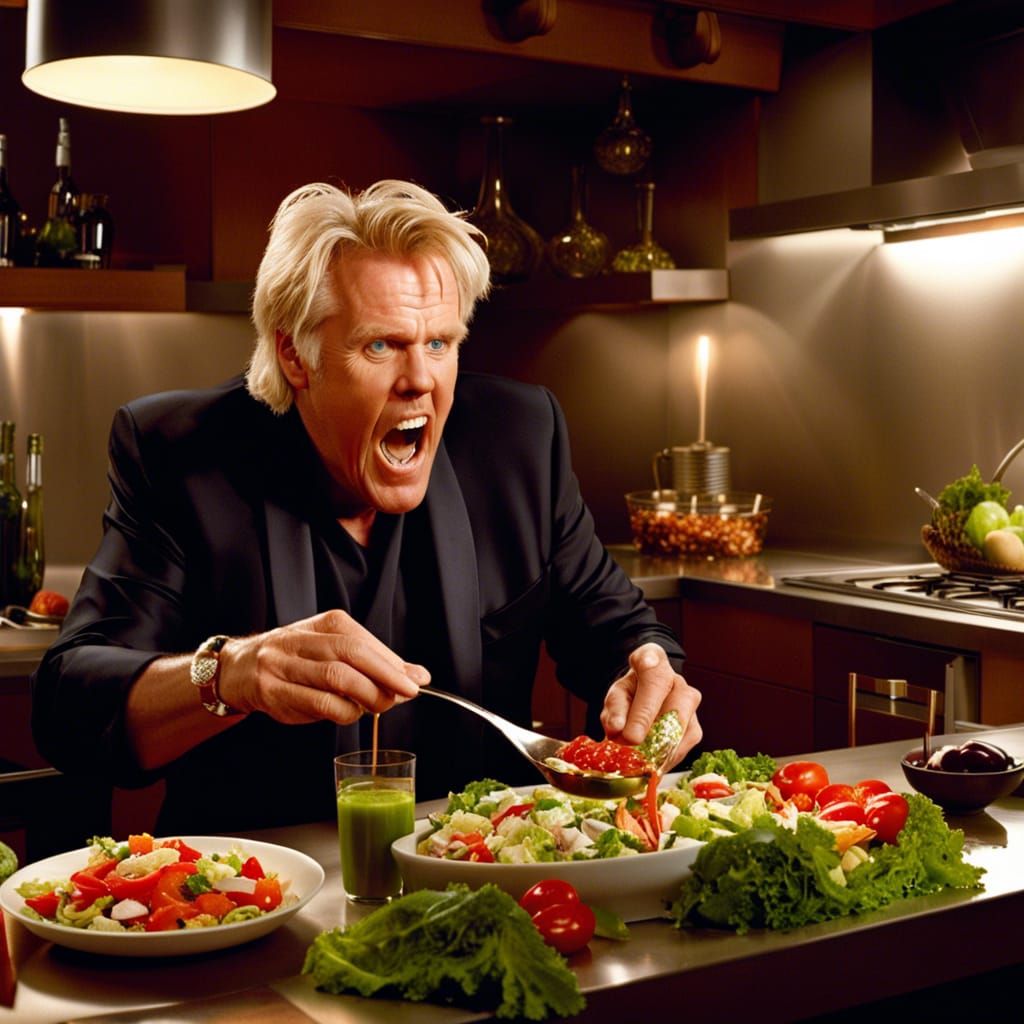 Gary Busey Enjoys Greek Salad in Biopunk Style