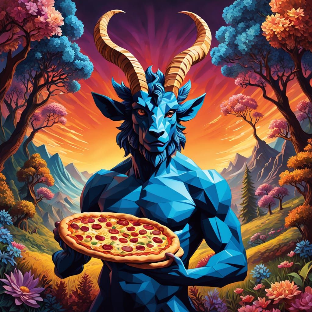 Faun with Pizza in Expressionist Neo-Impressionism Style