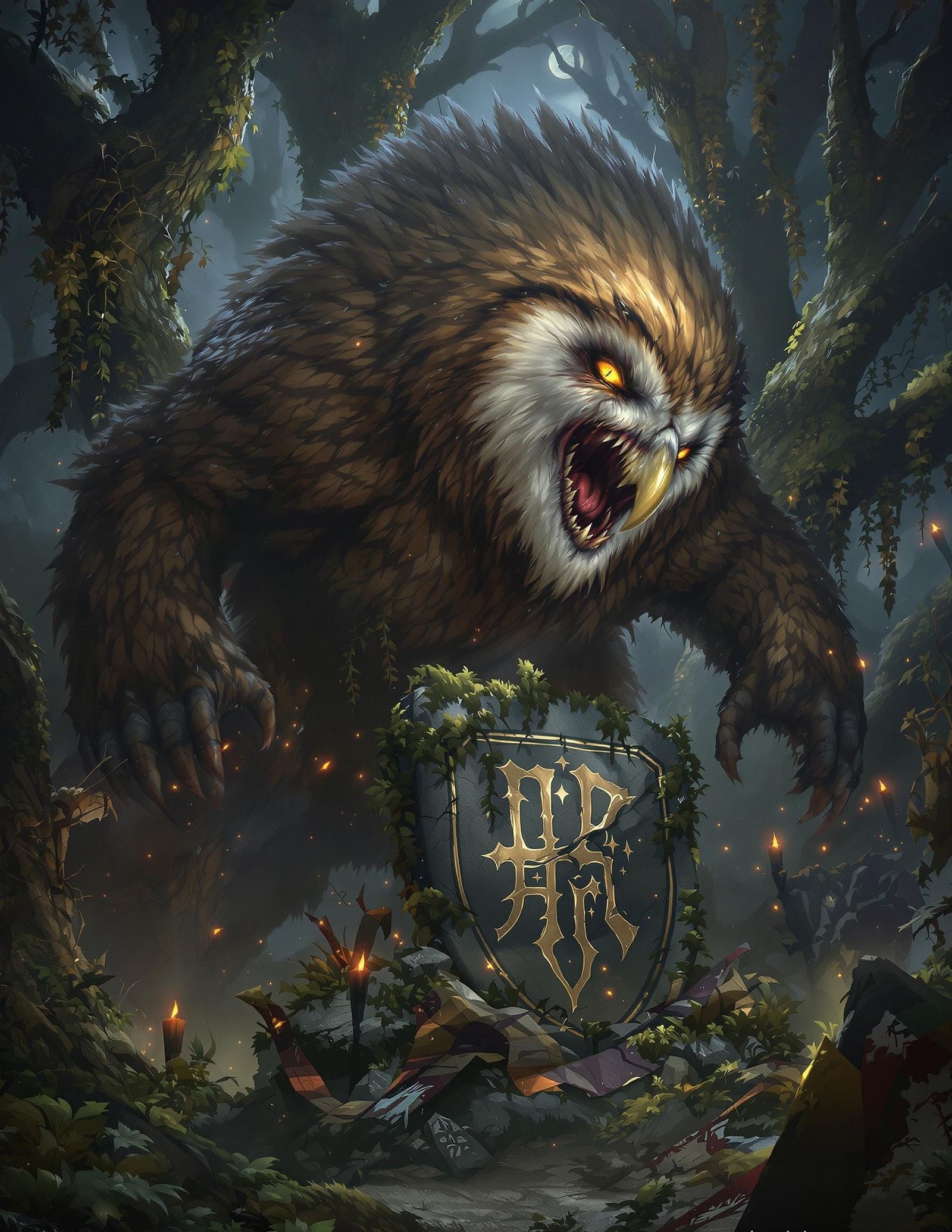 Towering Owlbear in Rune-Etched Forest