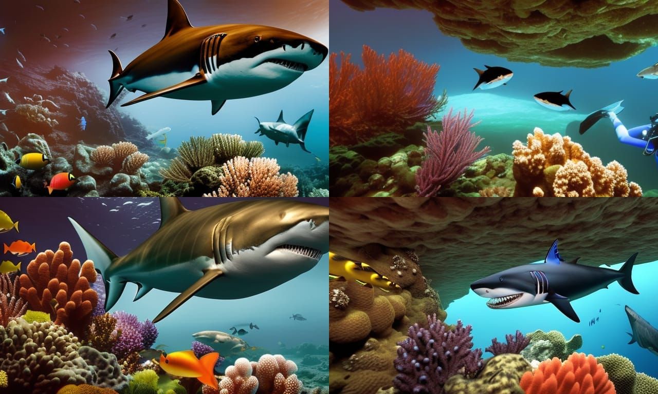 Scuba Diver and Megalodon Shark in 3D Render