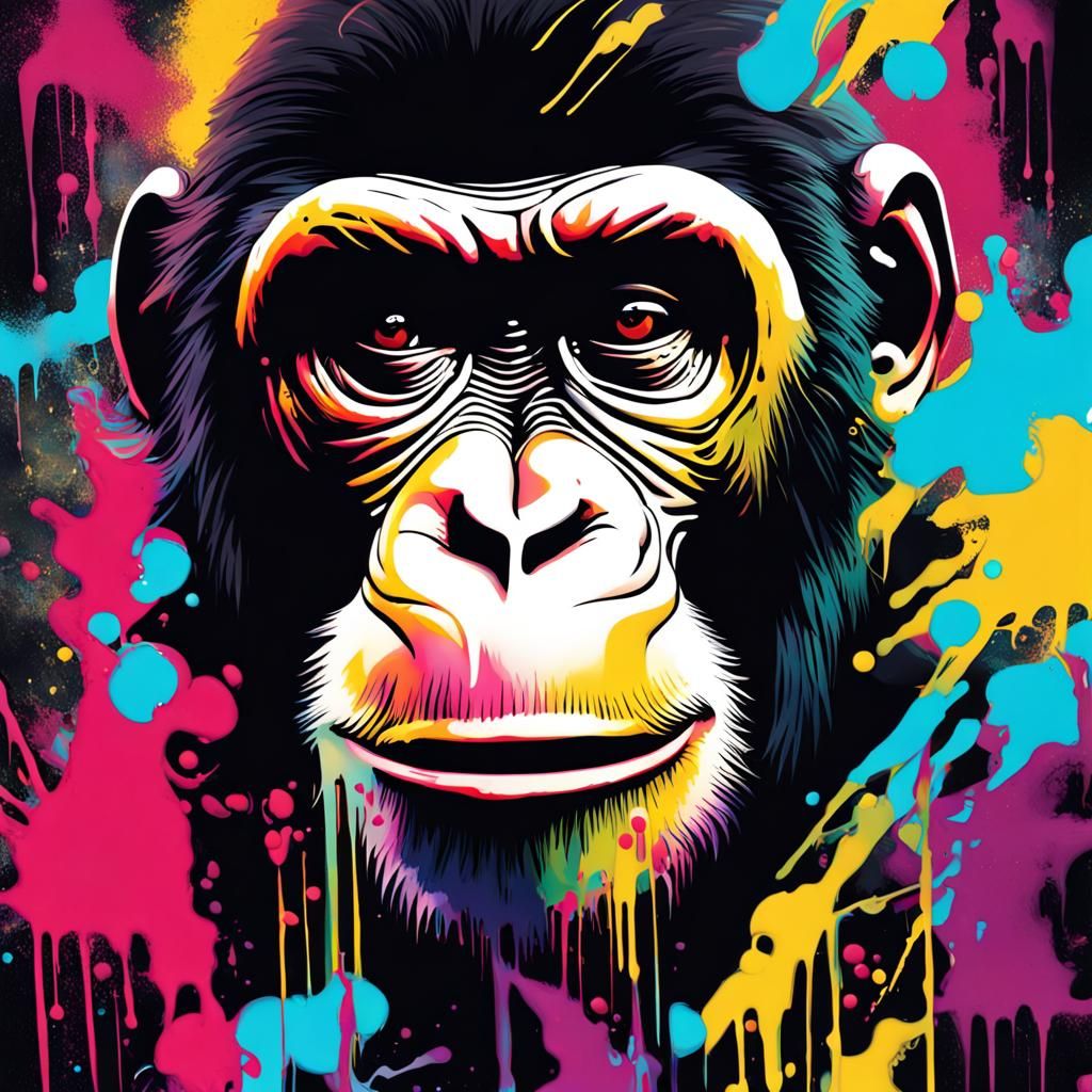 Colorful Ape in Graffiti Splash Art Style