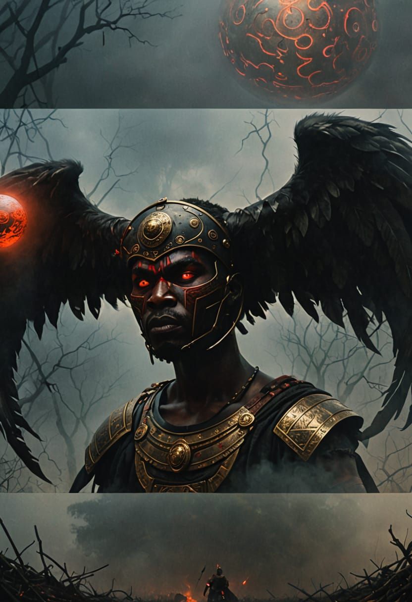 Zulu Warrior in Black Fog: Dark Fantasy Art