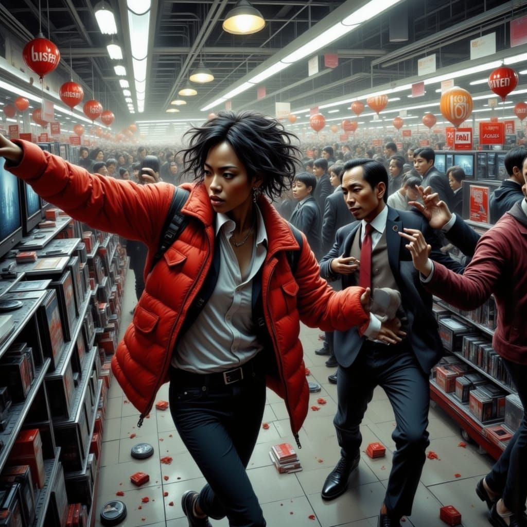 Black Friday Shopping Frenzy Hyperrealistic Department Store...