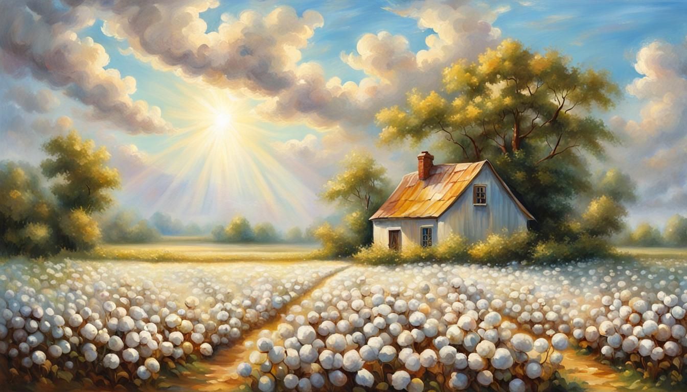 Cotton Field with House in Divine Light