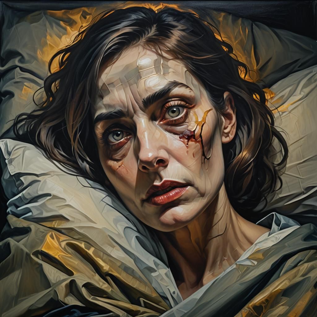 Eerie Paralysis: A Surrealist Oil Painting of Fear