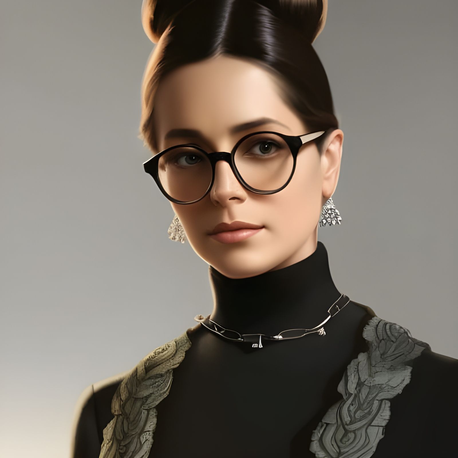 Beautiful Woman with Bun and Turtleneck Portrait